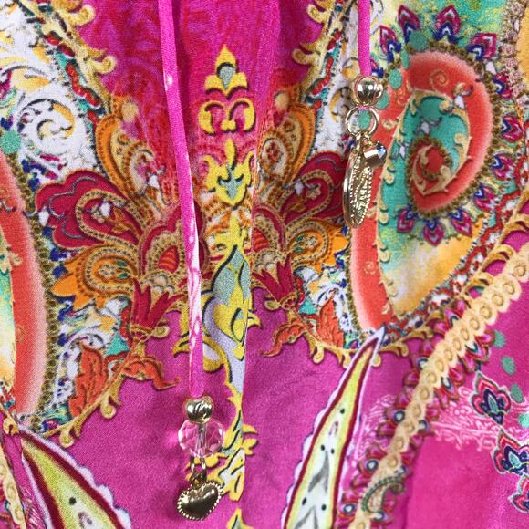 CAMILLA Silk Crystal Embellish Rufle Assym Wrap Dress Rainbow Rhythm Luxury Rare - Picture 12 of 16